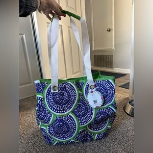 Happy Life Beach Tote Blue and Green Includes Toiletry Bottles NWT